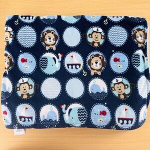 Garanimals Baby Blanket Nautical‎ Sailor Monkey Lion Whale Fish Boat Sherpa Navy